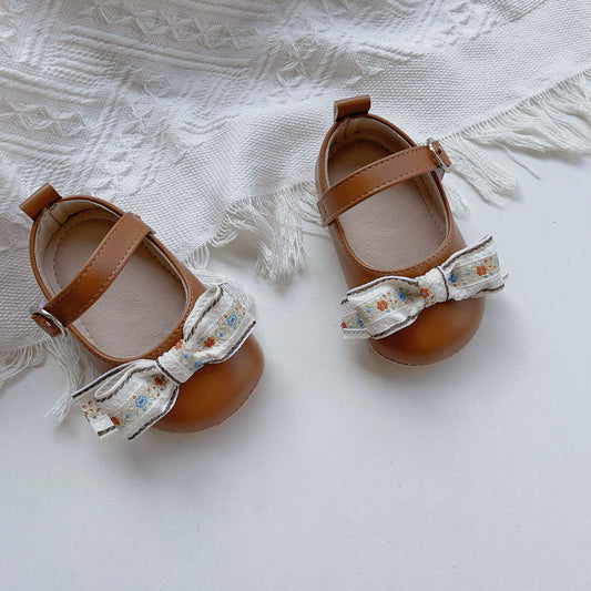 Arrival Baby Girl Floral Embroidery Bow Toddler Soft-Sole Anti-Slip Walking Shoes